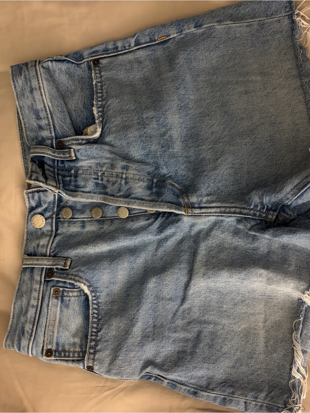 Denim Forum High-Rise Light Wash Jean shorts